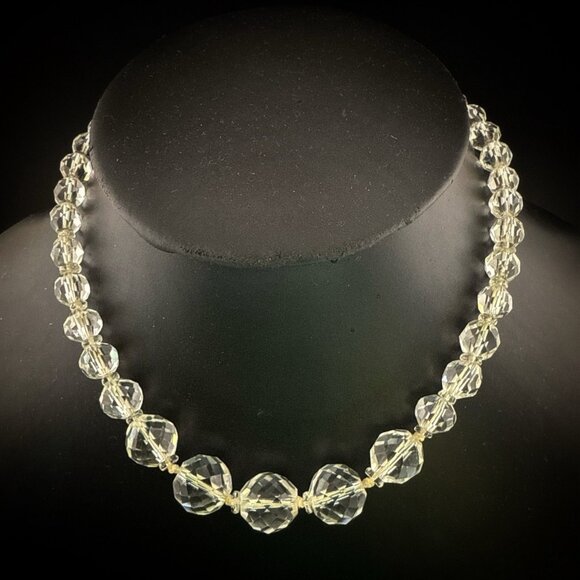 Antique Art Deco 14k White Gold Rock Quartz Crystal Necklace Faceted Small 13.5" - Picture 1 of 14